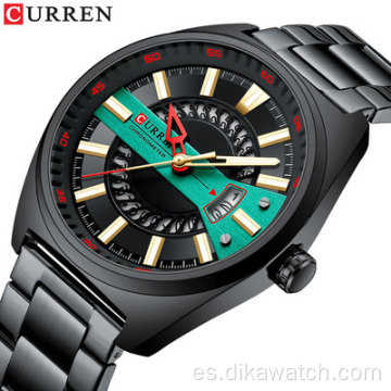 2021 CURREN 8403 relojes de cuarzo de lujo para hombre, relojes de pulsera con banda de acero inoxidable luminosos dorados de diseño creativo para hombre